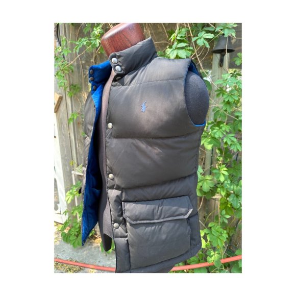 Vintage Polo Ralph Lauren Puffer Vest Black Blue Reversible Snap Closure - Picture 2 of 11